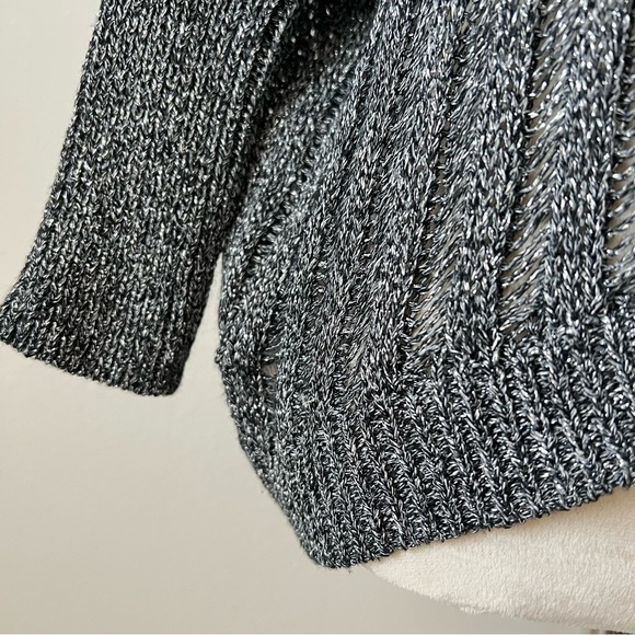 ELA Gray Open Knit Metallic Crew Neck Sweater for Women - Picture 5 of 8